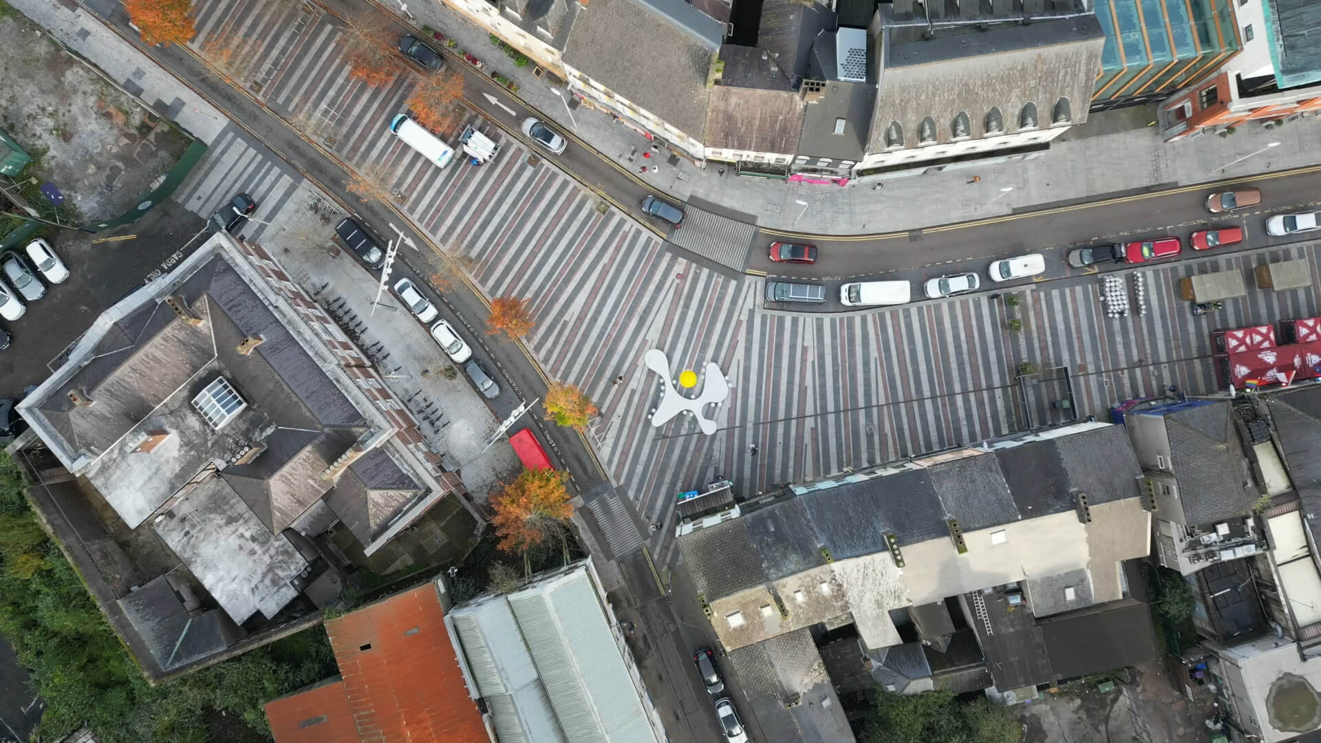 Ariel view of Urban Mirror sculptural work in Cork City