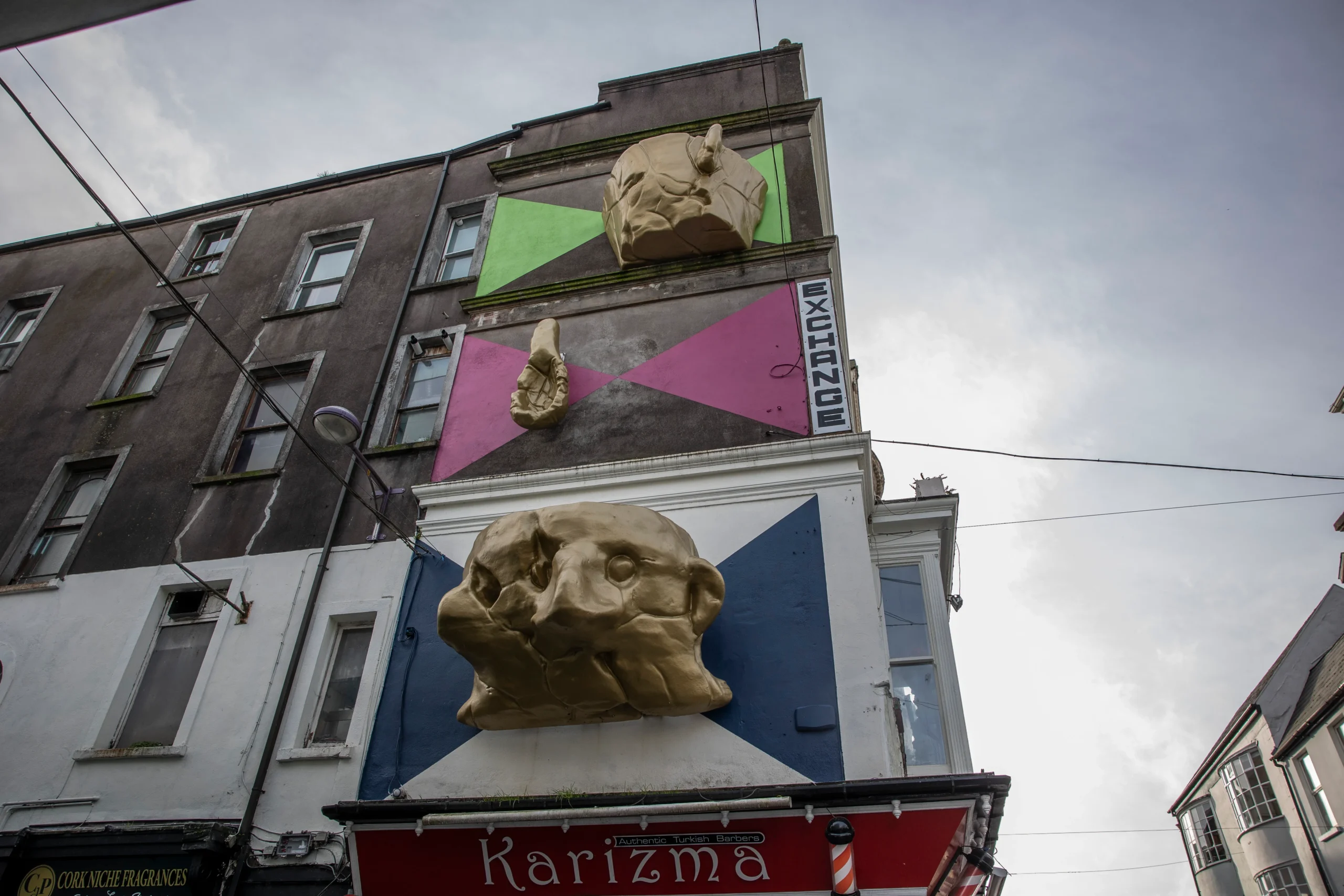 The Face Cup, by artist Fiona Mulholland at Corner of Princes Street and Oliver Plunkett St.