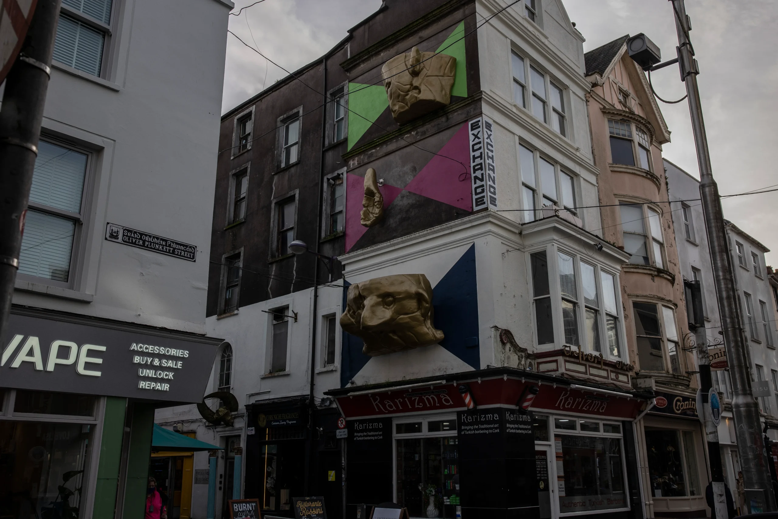 The Face Cup, by artist Fiona Mulholland at Corner of Princes Street and Oliver Plunkett St. Photo by Clare Keogh.